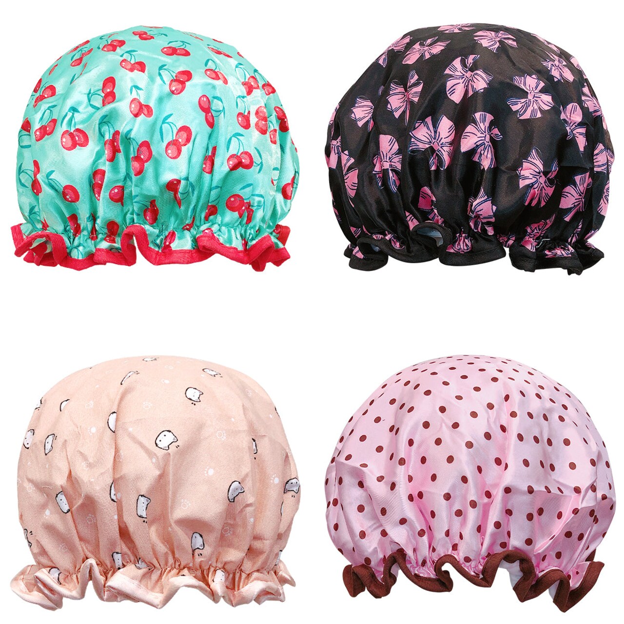 Wrapables Stylish Double Layer Waterproof Shower Caps (Set of 4)
